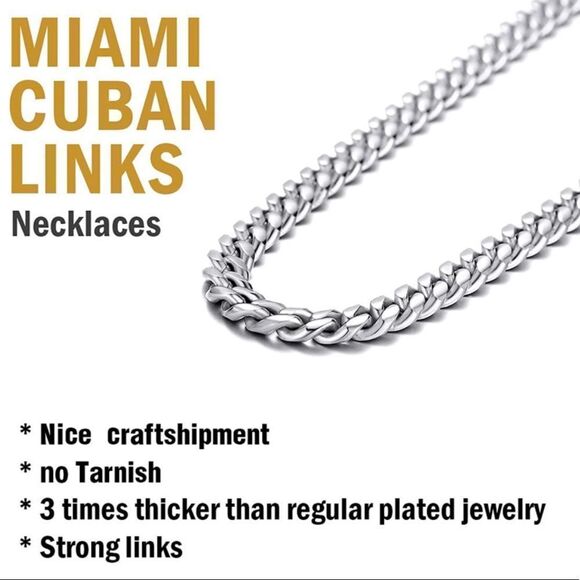 NWT Wool + Pepper Co. Stainless Steel Miami Cuban Link Chain - Picture 2 of 6